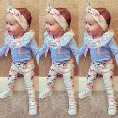 Fashion Clothing For Baby Girls
 Floral Baby Girls Clothes Long Sleeve T shirt Lace Pants