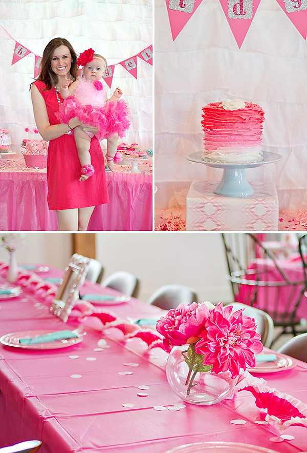 First Birthday Decoration Ideas
 Girly & PINK Ombre First Birthday Party Hostess with