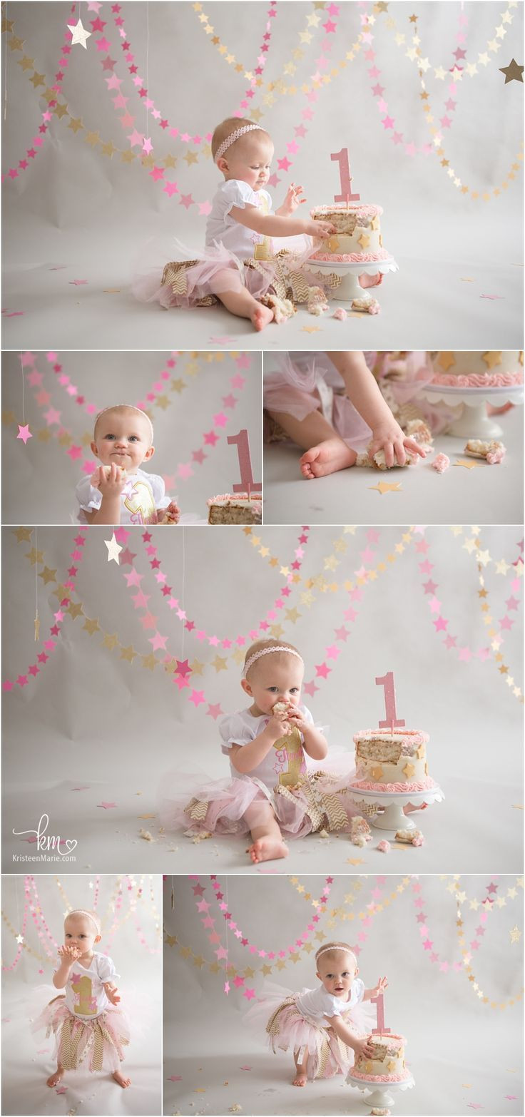 First Birthday Smash Cake
 Pink & Gold Twinkle Little Star 1st Birthday Cake Smash