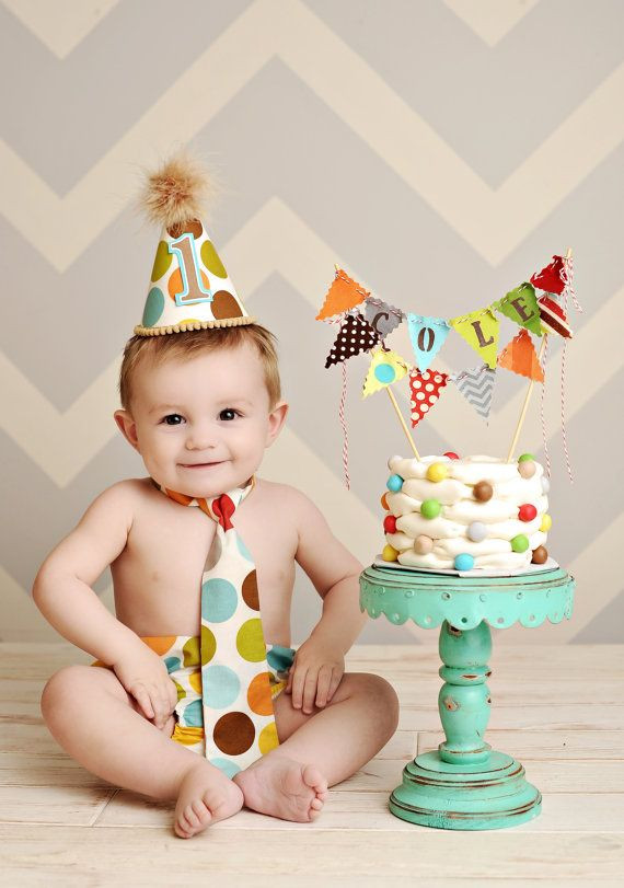 First Birthday Smash Cake
 Cake Bunting Smash Cake topper custom colored hand by