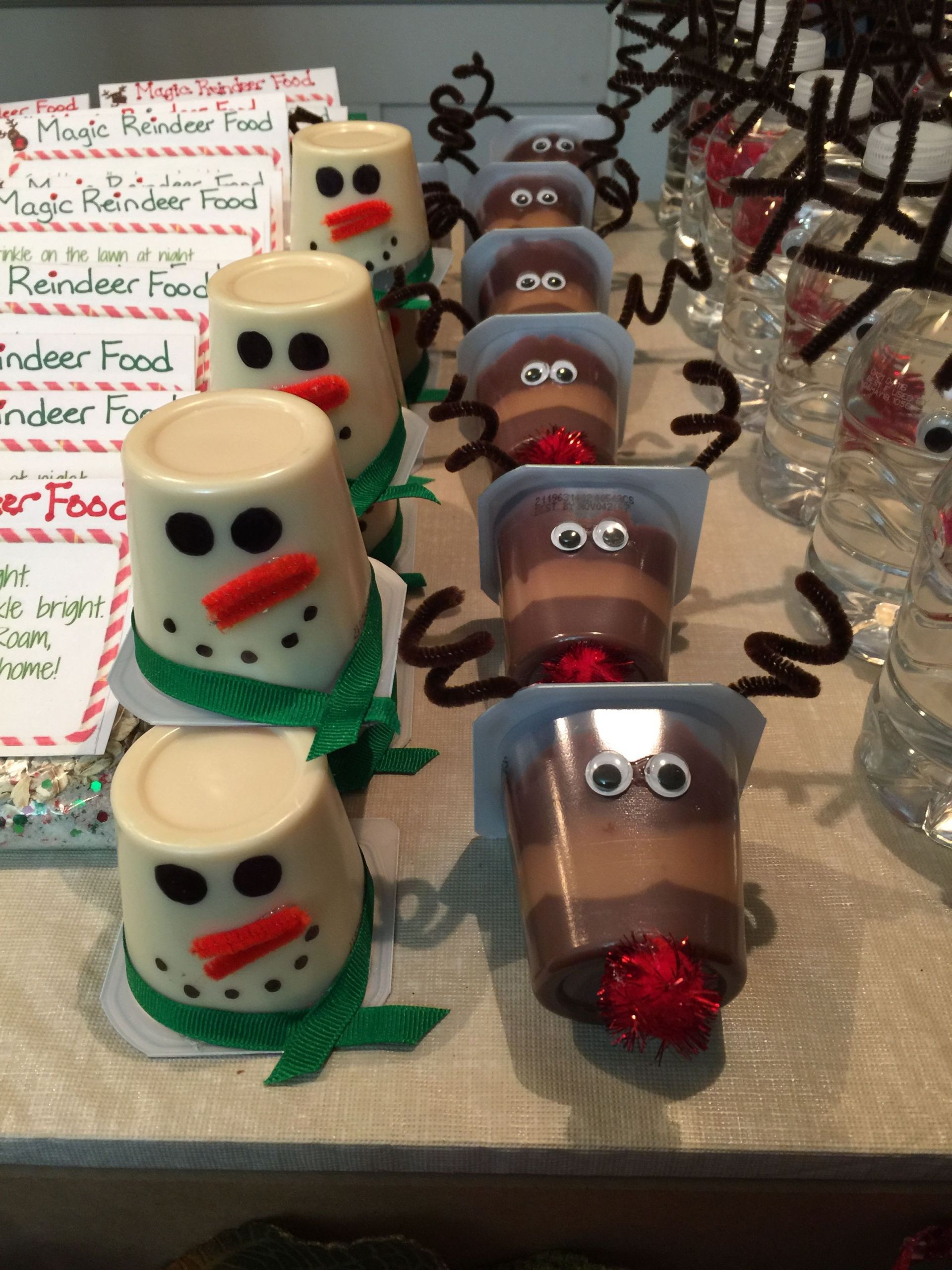 First Grade Christmas Party Ideas
 Rudolph and snowman pudding cups made for my son s 1st