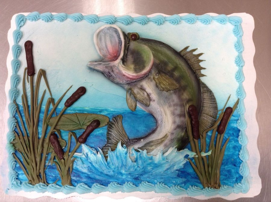 Fish Birthday Cakes
 Bass Fishing Birthday Cake Piped Buttercream And Airbrush