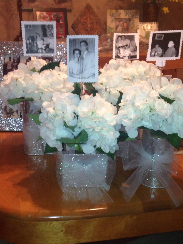 Flower Arrangement Ideas For Engagement Party
 60th Anniversary party idea for table centerpiece Put a