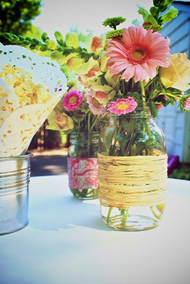 Flower Arrangement Ideas For Engagement Party
 Mason Jars with flowers engagement party decorations