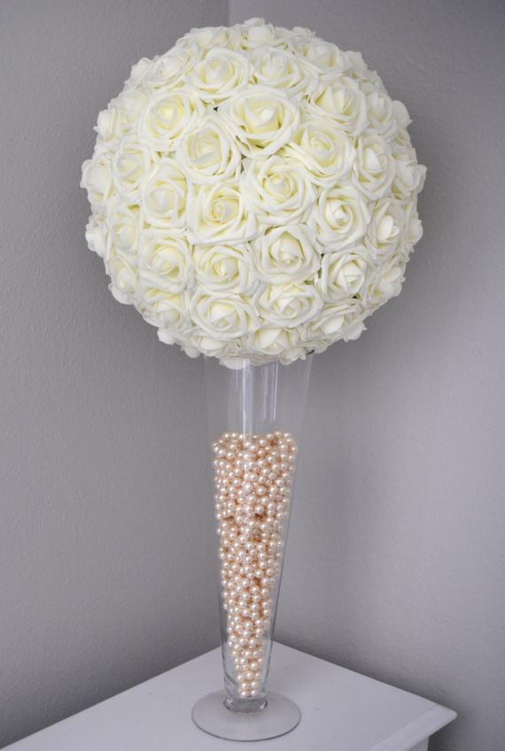 Flower Balls For Wedding
 IVORY Flower Ball Kissing Ball Wedding Centerpiece Flower
