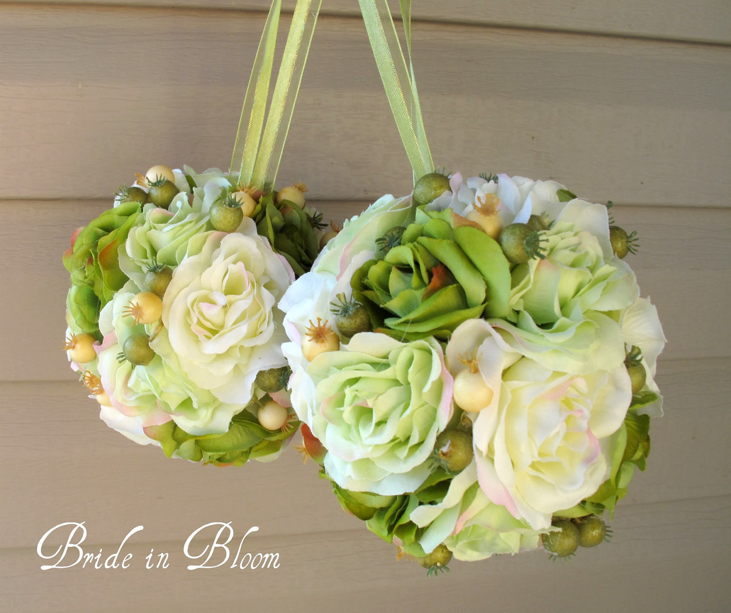 Flower Balls For Wedding
 Wedding flower balls pomander green ivory Wedding decorations