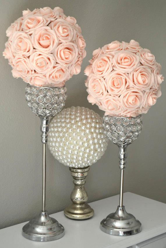 Flower Balls For Wedding
 PINK BLUSH Kissing Ball Wedding Centerpiece Pink Blush