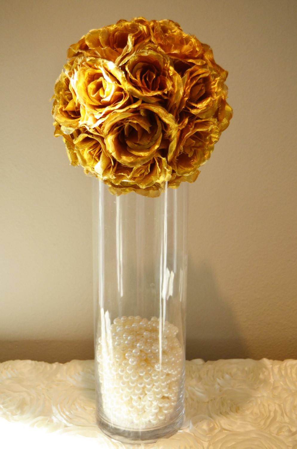 Flower Balls For Wedding
 Gold WEDDING CENTERPIECE gold flower balls wedding pomanders