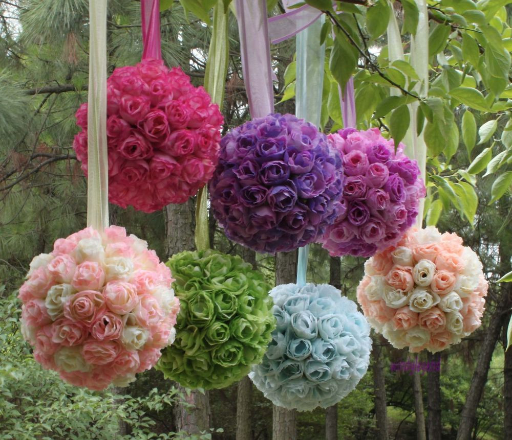 Flower Balls For Wedding
 Kissing Ball Pomander Flowers Ball Crystal Pew Bows