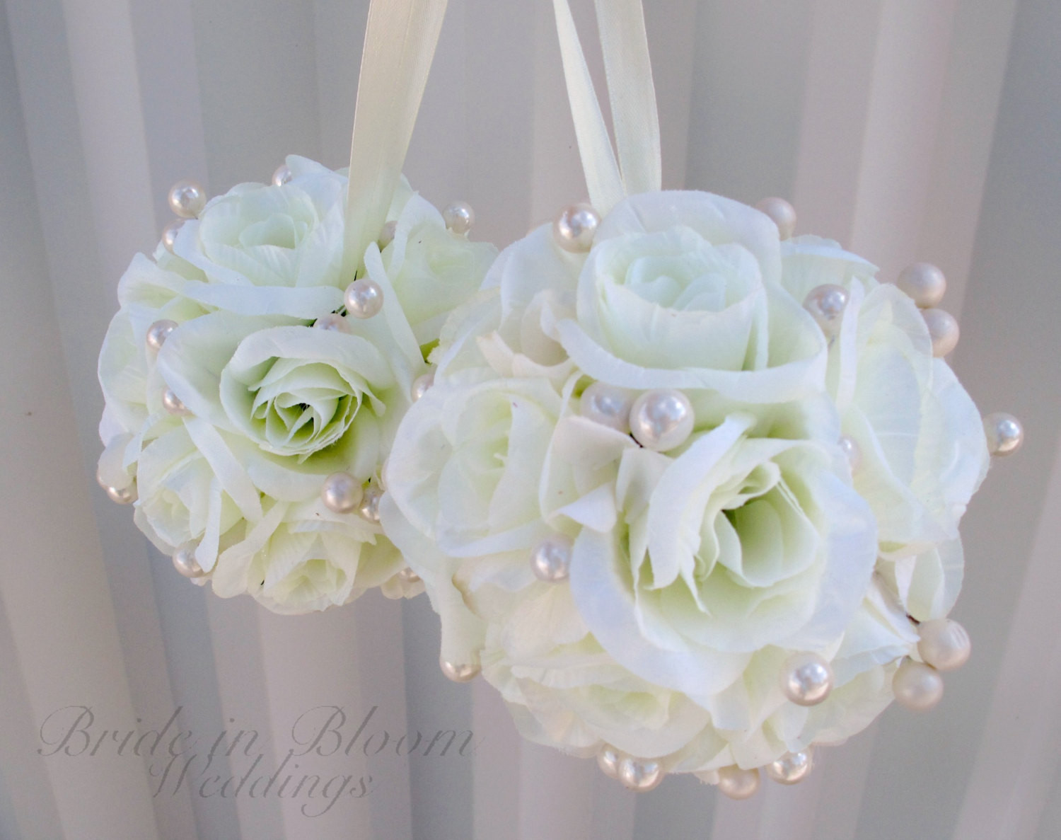 Flower Balls For Wedding
 Wedding flower balls white cream flower girl pomander Wedding