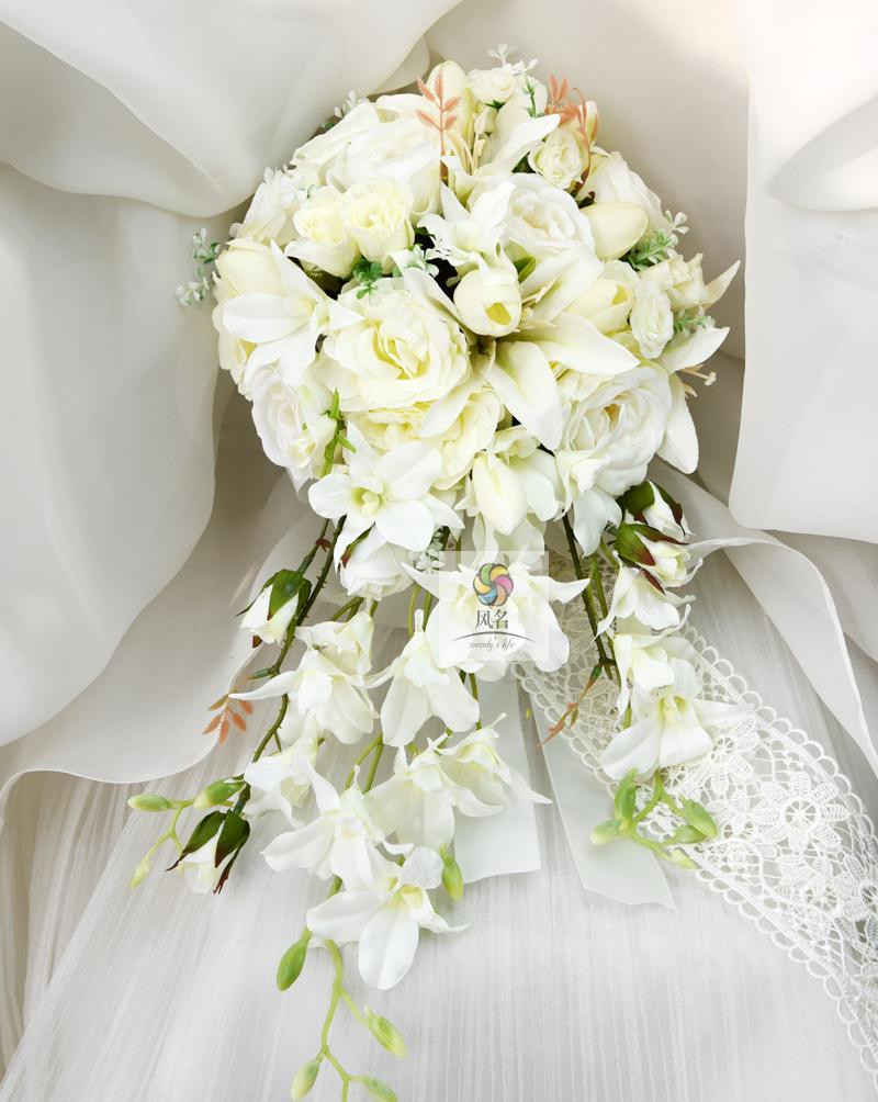 Flowers For Wedding Bouquet
 New Waterfall Style Handmade Wedding Bridal Bouquet Orchid