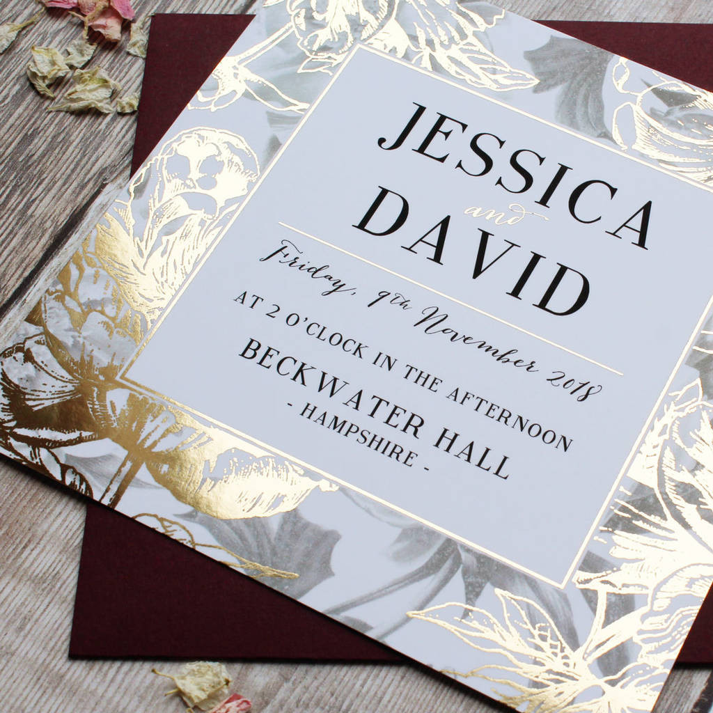 Foil Wedding Invitations
 gilded flowers gold foil wedding invitation by vanilla