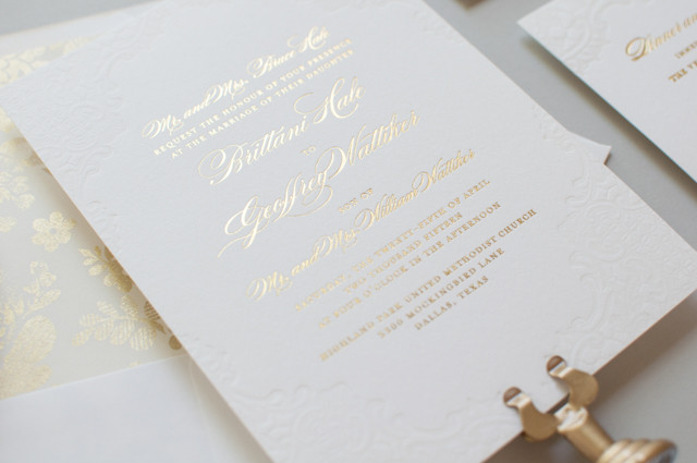 Foil Wedding Invitations
 Gold Foil and Lace Wedding Invitations