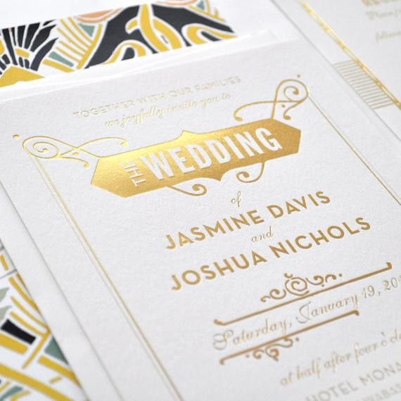 Foil Wedding Invitations
 Gold Foil Wedding invitation Gatsby Wedding Invitation Art