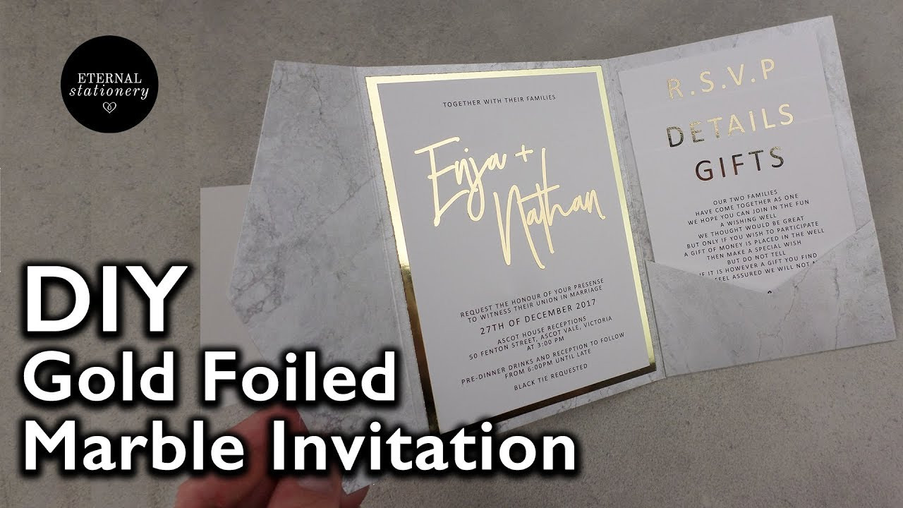 Foil Wedding Invitations
 Modern Gold Foil Marble Pocketfold Invitation