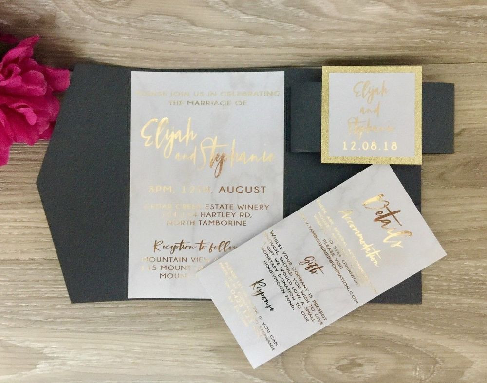 Foil Wedding Invitations
 Gold Foil Wedding Invitation Sample Marble and Gold