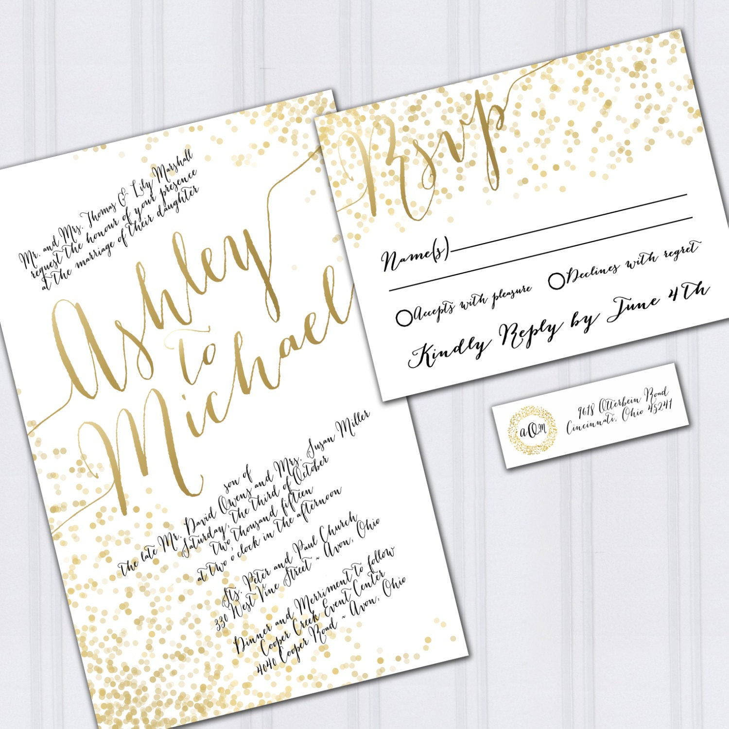 Foil Wedding Invitations
 Confetti Wedding Invitations Gold Foil Look Invites Metallic