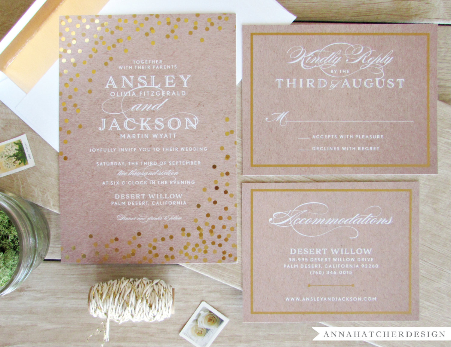 Foil Wedding Invitations
 Gold Foil Wedding Invitation with Matching Reply and Enclosure