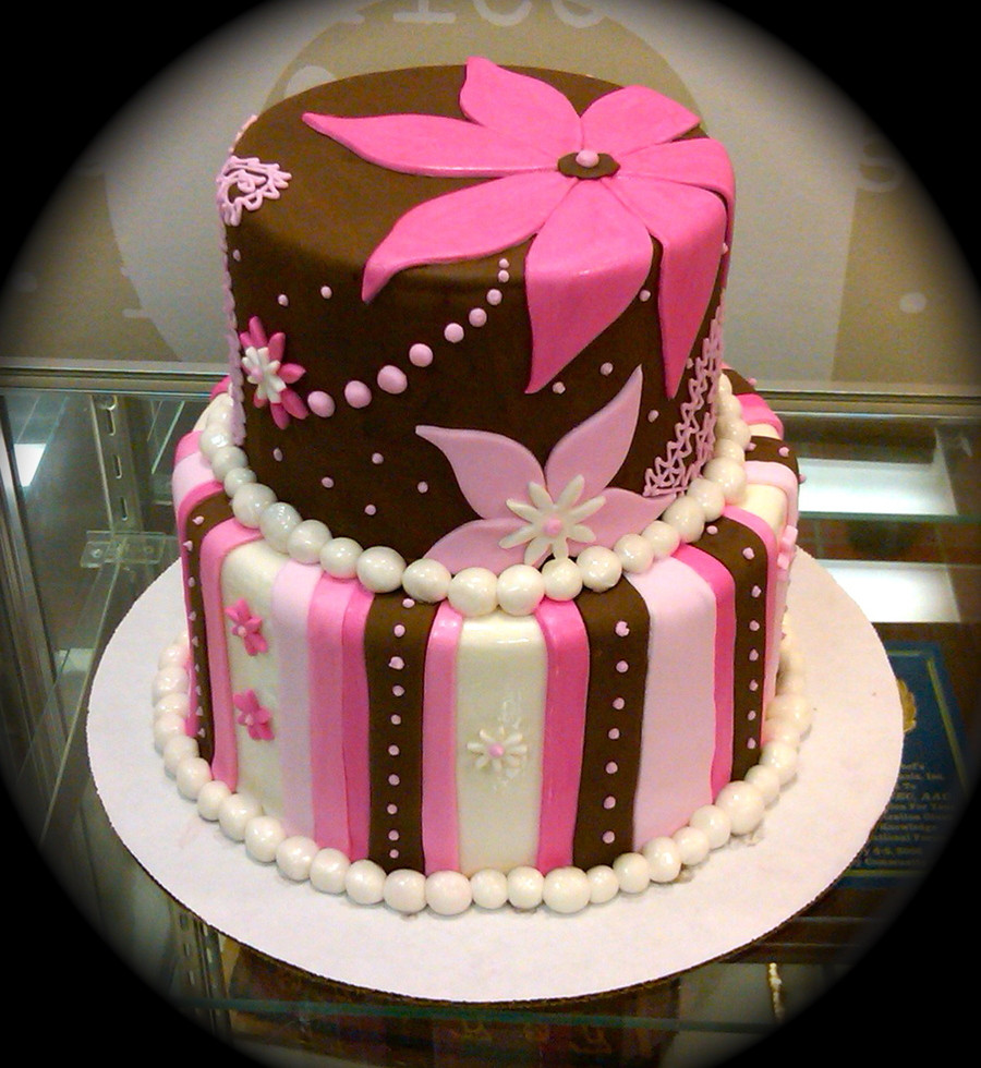 Fondant Birthday Cake
 Brown And Pink Fondant Cake CakeCentral