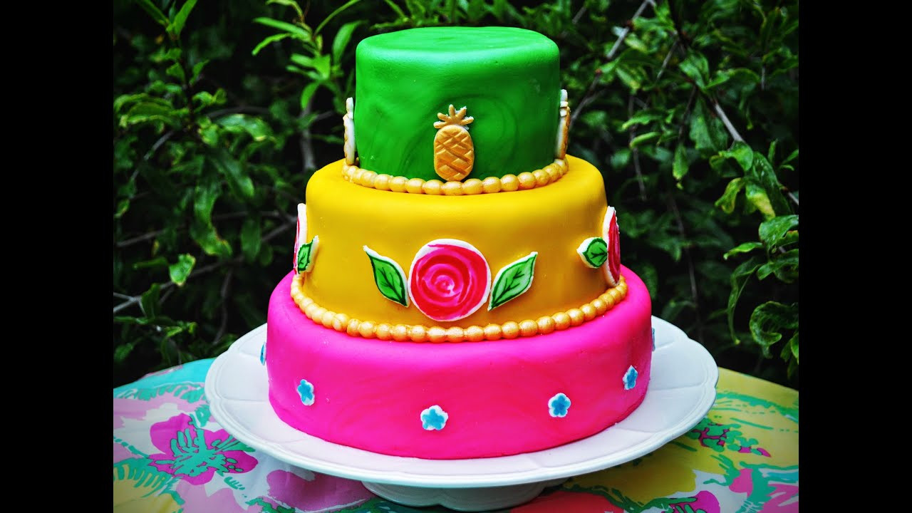 Fondant Birthday Cake
 Lilly Pulitzer Tiered Fondant Birthday Cake for beginners