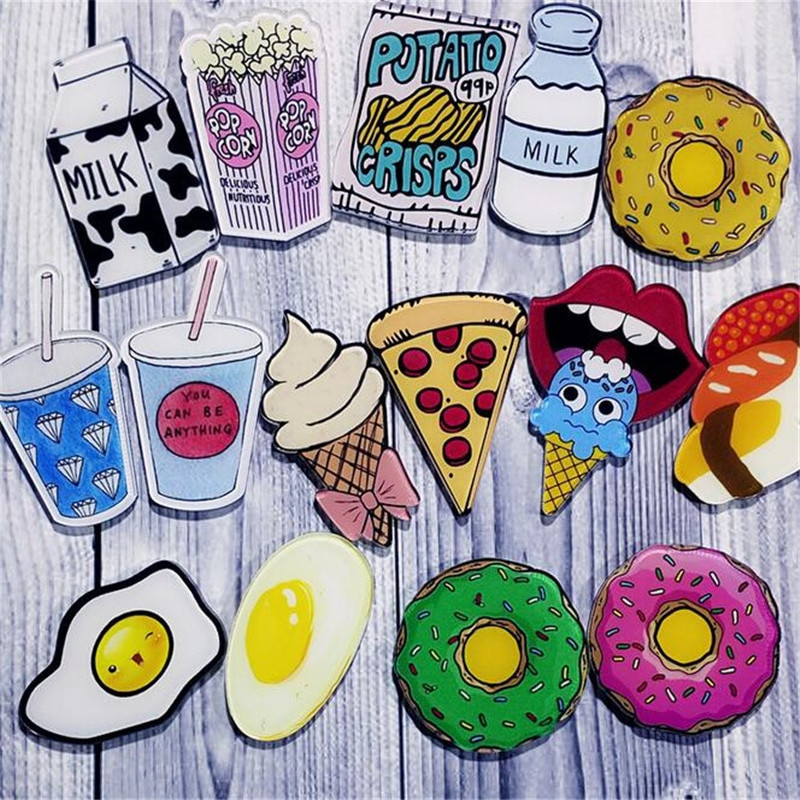 Food Pins
 1 PC Cute Food Drink Ice Cream Milk Pizza Acrylic Badge