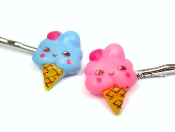 Food Pins
 Ice Cream Bobby Pins cute hair clips blue pink bobby pin
