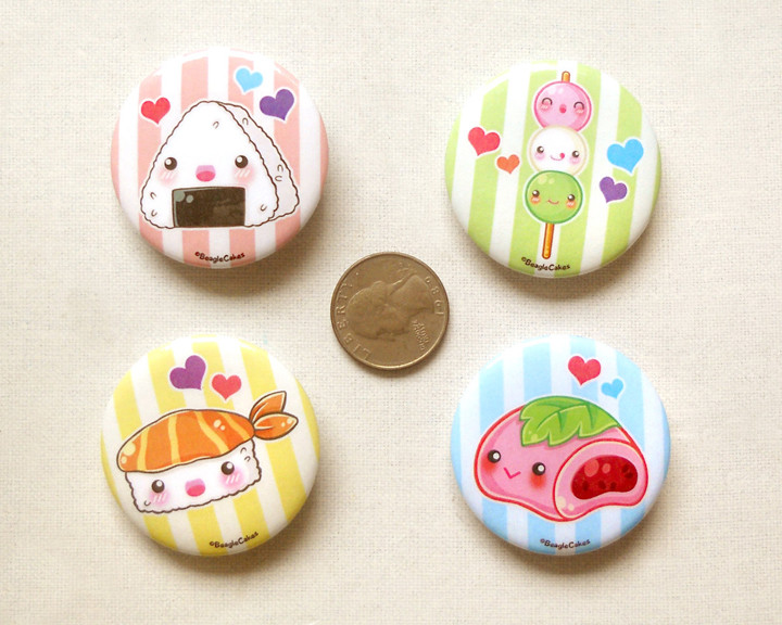 Food Pins
 Kawaii Japanese Food 1 75" Pinback Button Set of 4 Cute