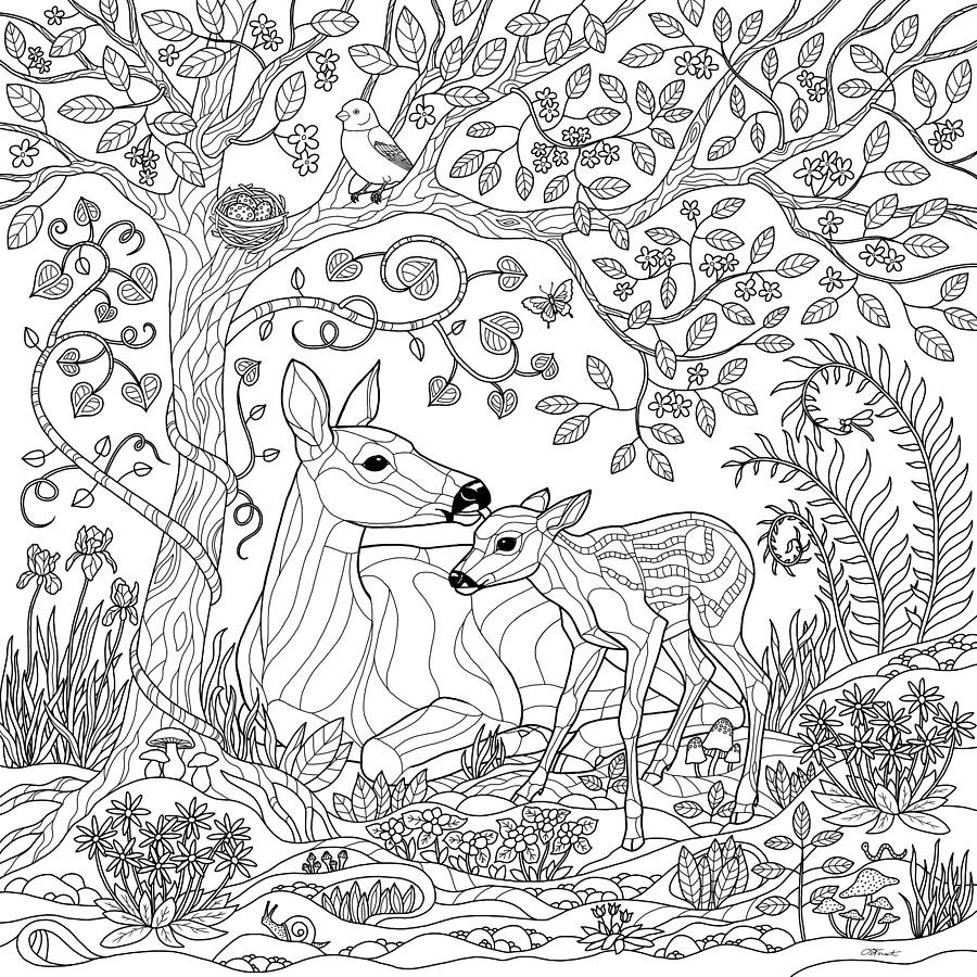 Forest Coloring Pages For Adults
 Deer Fantasy Forest Coloring Page Digital Art by Crista Forest