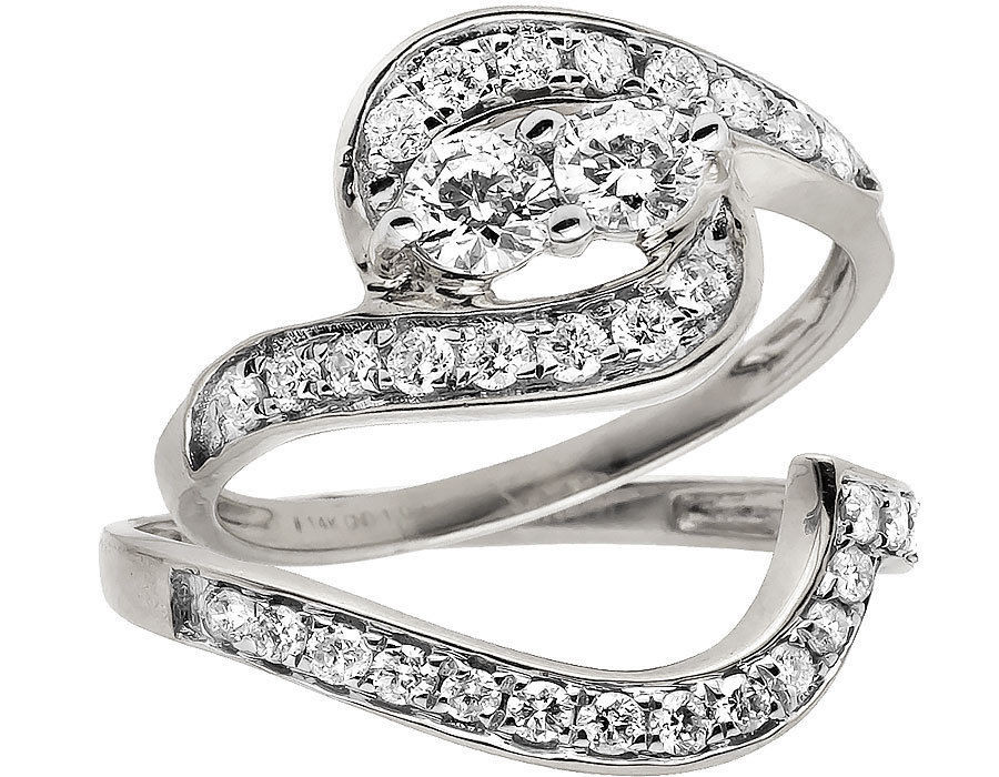 Forever Bride Wedding Rings
 14K White Gold Forever Us 2 Stone Real Diamond Engagement