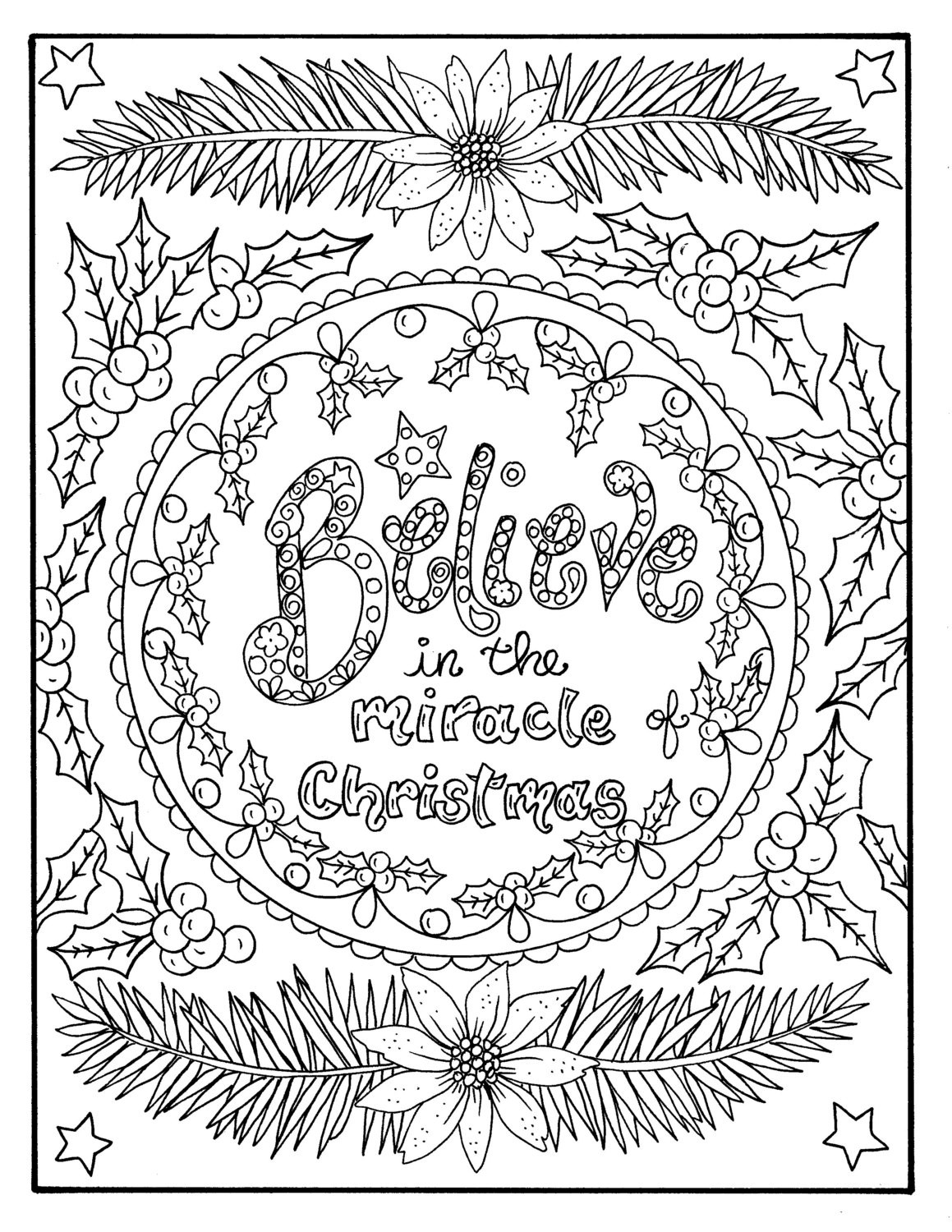 Free Adult Coloring Pages Christmas
 Christmas Coloring page Believe in the Miracle Adult