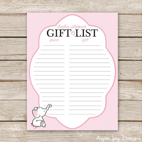 Free Baby Gifts
 Pink Elephant Baby Shower Gift List Printable Download