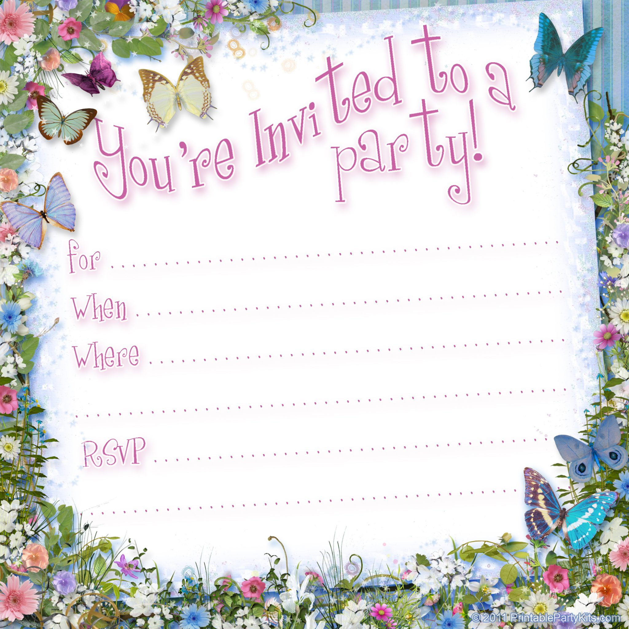 Free Birthday Invitations Templates
 Free Printable Butterfly Party Invitation Template
