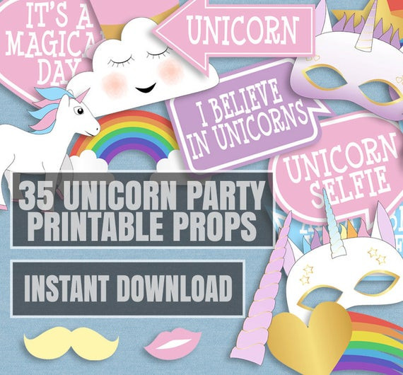 Free Birthday Party Printables Decorations
 35 Unicorn Themed Party Booth Props Unicorn Party