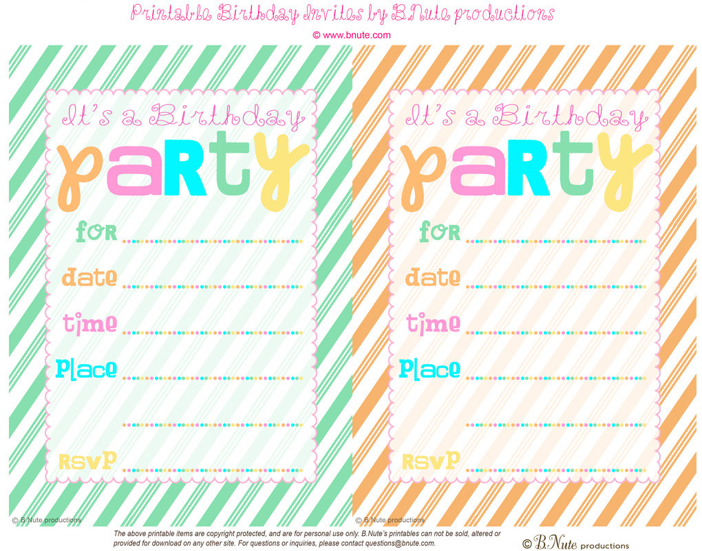 Free Printable Birthday Invitation
 bnute productions Free Printable Striped Birthday Party