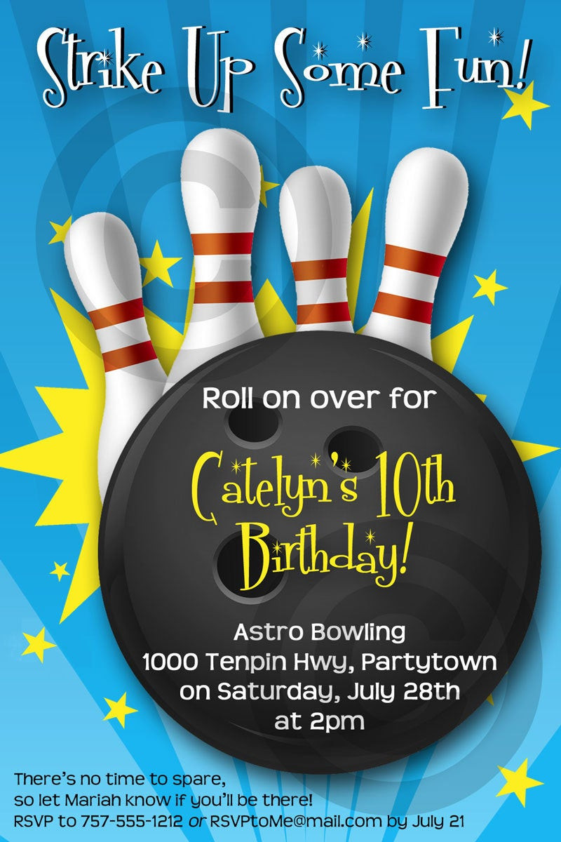 Free Printable Bowling Birthday Party Invitations
 BOWLING INVITATION Printable Birthday Party Customizable