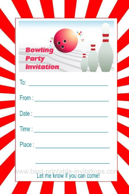 Free Printable Bowling Birthday Party Invitations
 Bowling Party Invitations
