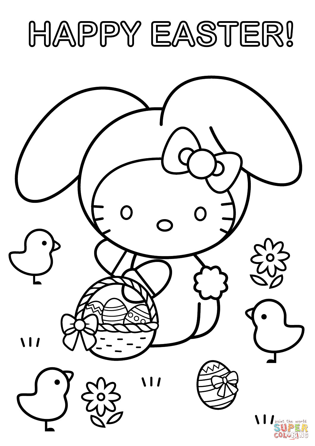 Free Printable Easter Coloring Sheets
 Hello Kitty Happy Easter coloring page