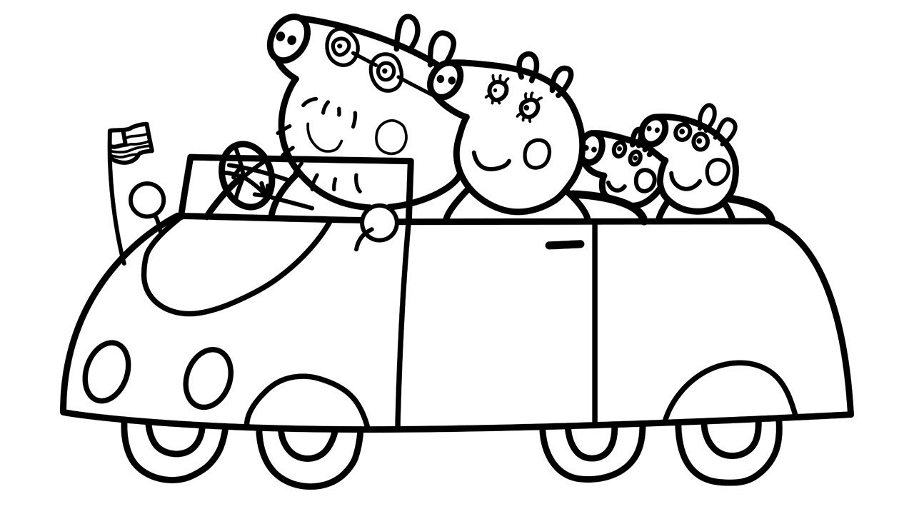 Free Printable Peppa Pig Coloring Pages
 Peppa Pig Family in Car Coloring Pages