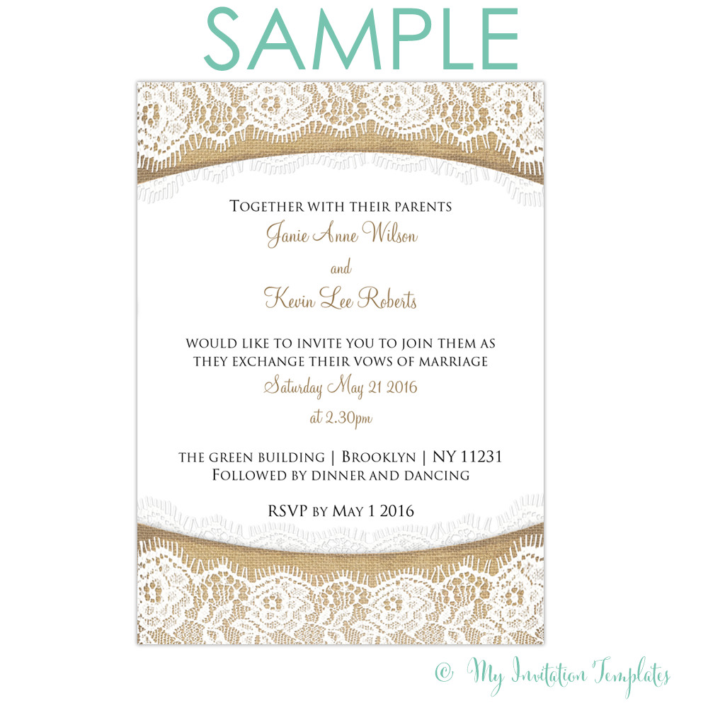 Free Sample Wedding Invitations
 Rustic Burlap and Lace wedding invitation Free sample