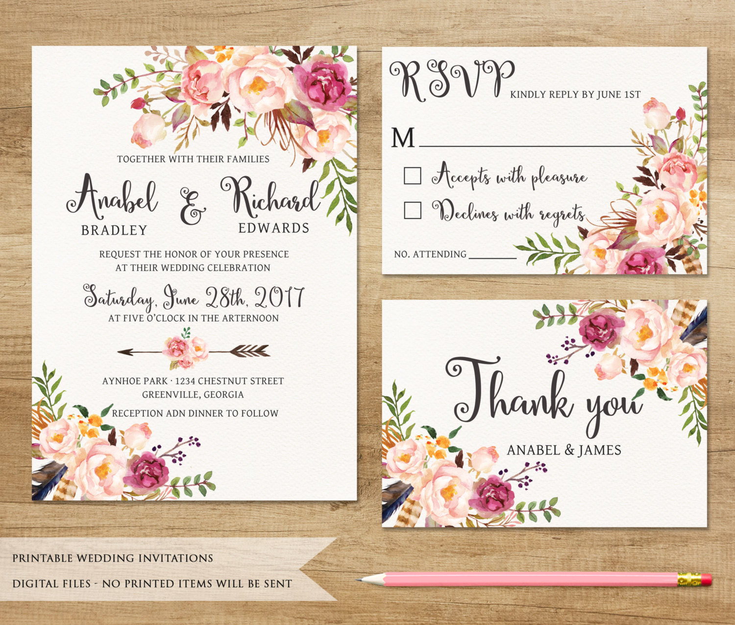 Free Wedding Invitations
 Floral Wedding Invitation Printable Wedding Invitation