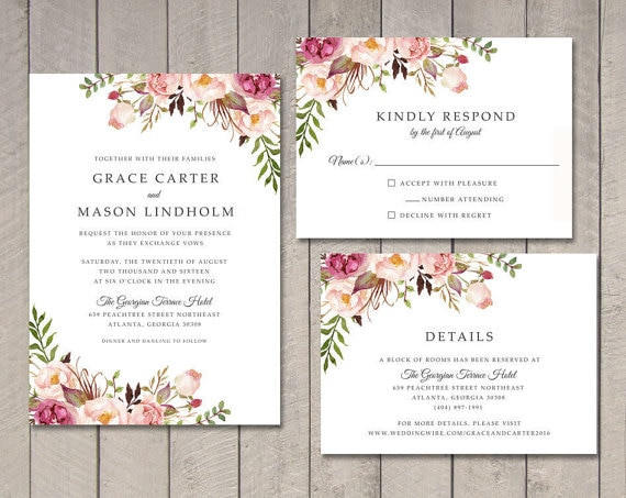 Free Wedding Invitations
 Floral Wedding Invitation RSVP Details Card CA0761 in
