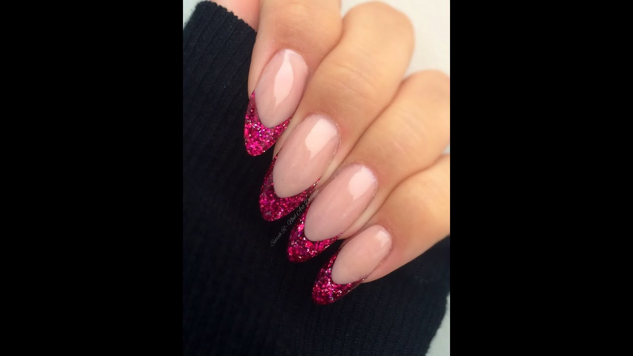 French Glitter Nails
 Reverse Smile Line with Glitter French acrylic application