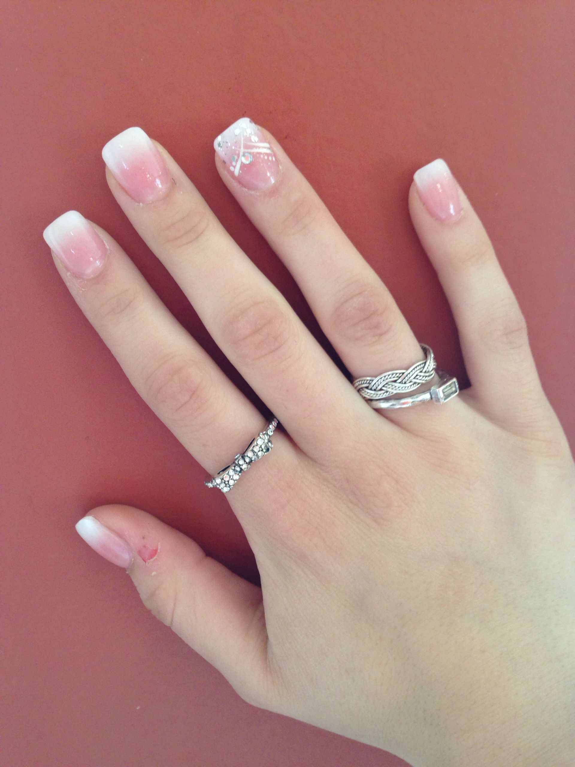 Full Set Nail Ideas
 Full set acrylics Ombre faded French manicure with