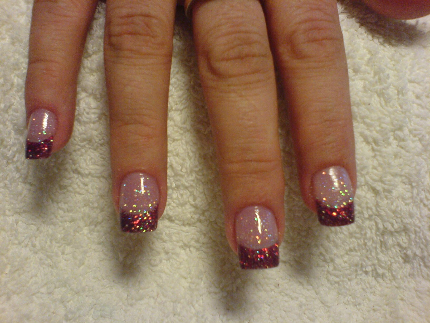 Full Set Nail Ideas
 Red glitter Christmas nails possibly