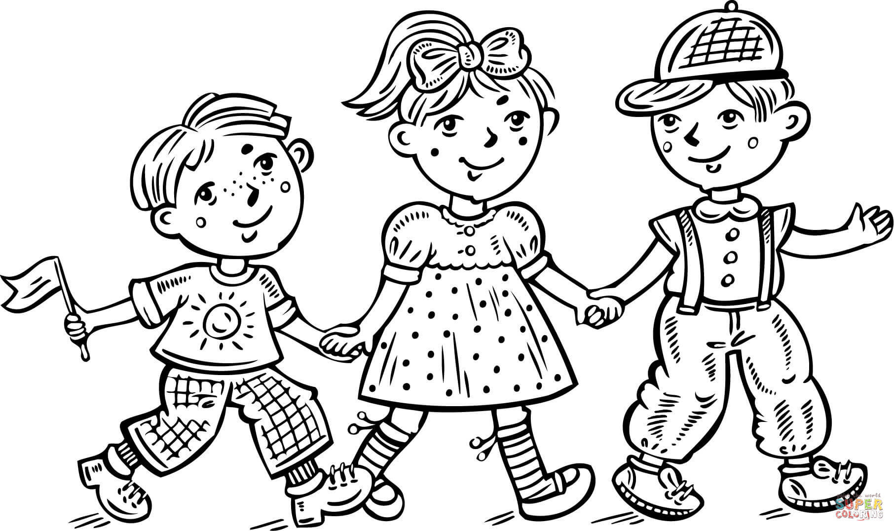 Fun Coloring Pages For Boys
 Children Boys and a Girl Celebrating coloring page