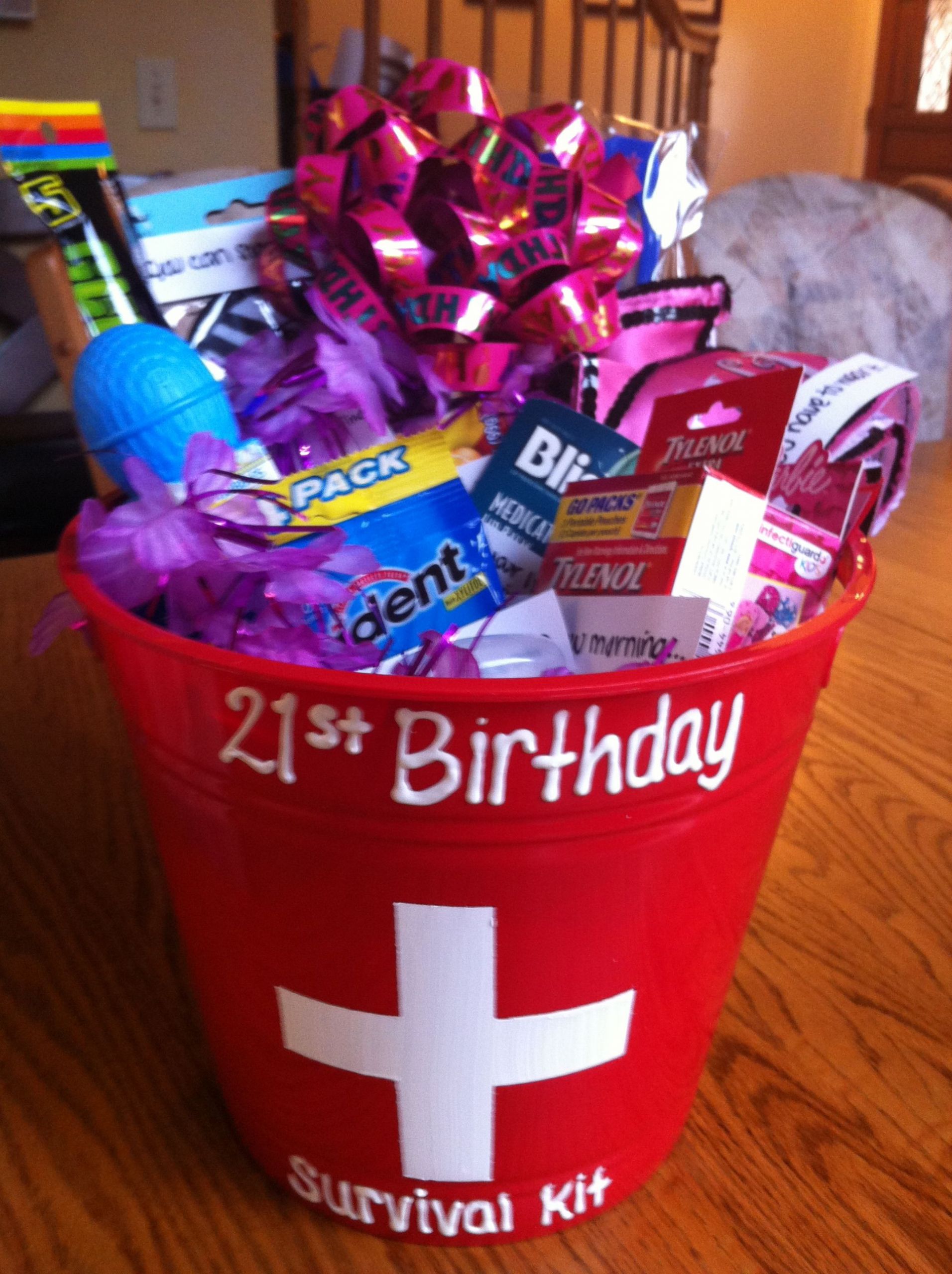 Funny 21st Birthday Gifts
 Gift basket My daughter made this for my daughter her