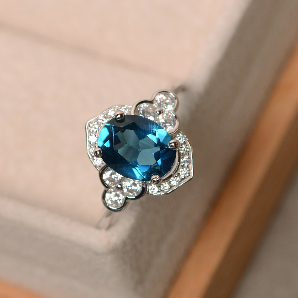 Gemstone Engagement Rings
 London blue topaz ring oval cut blue gemstone wedding ring