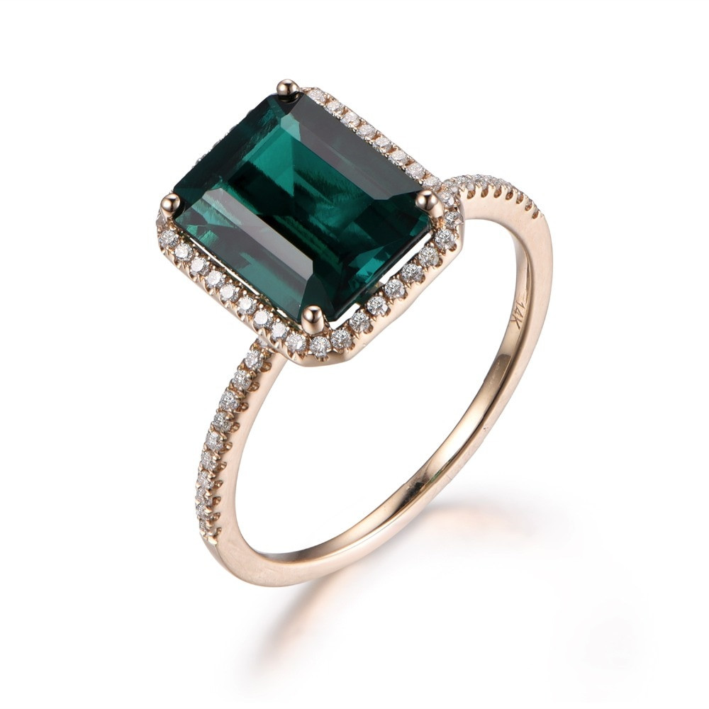Gemstone Engagement Rings
 14k Yellow gold 8x10mm Emerald Cut Lab Green Emerald