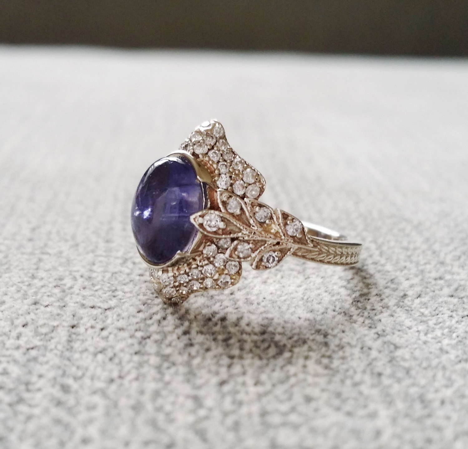Gemstone Engagement Rings
 Antique Iolite Diamond Ring Gemstone Engagement Ring Violet
