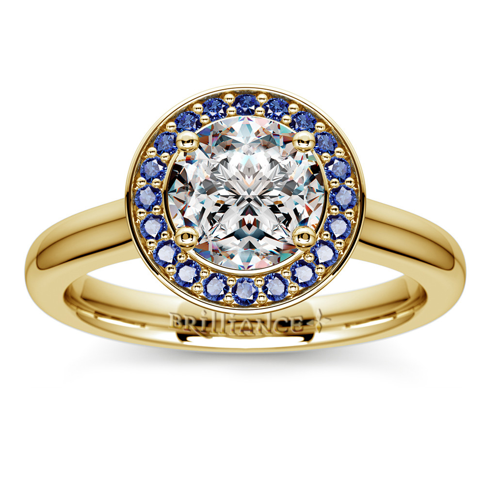 Gemstone Engagement Rings
 Halo Sapphire Gemstone Engagement Ring in Yellow Gold